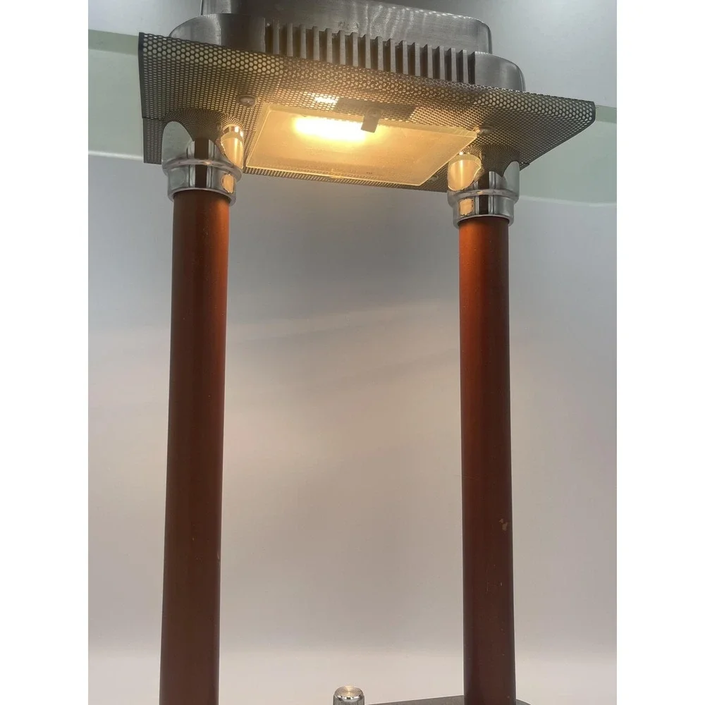 Vintage Art Neo Deco Modernist Table Lamp Frosted Glass Aluminum Post UL E127520 - Picture 2 of 8